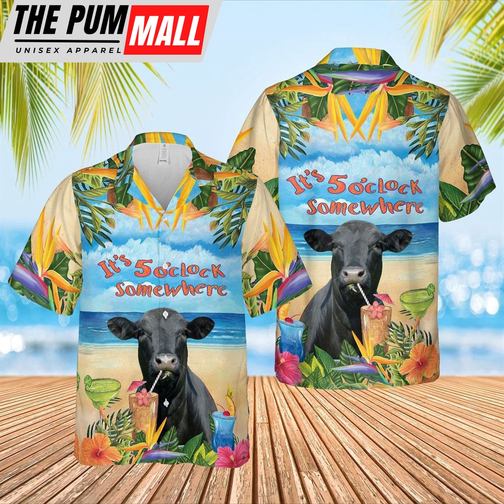 Farm Hawaiian Shirt, Black Angus Cattle Hawaiian Shirt, It’S 5 O’Clock Somewhere Hawaiian Shirt, Animal Hawaiian Shirt