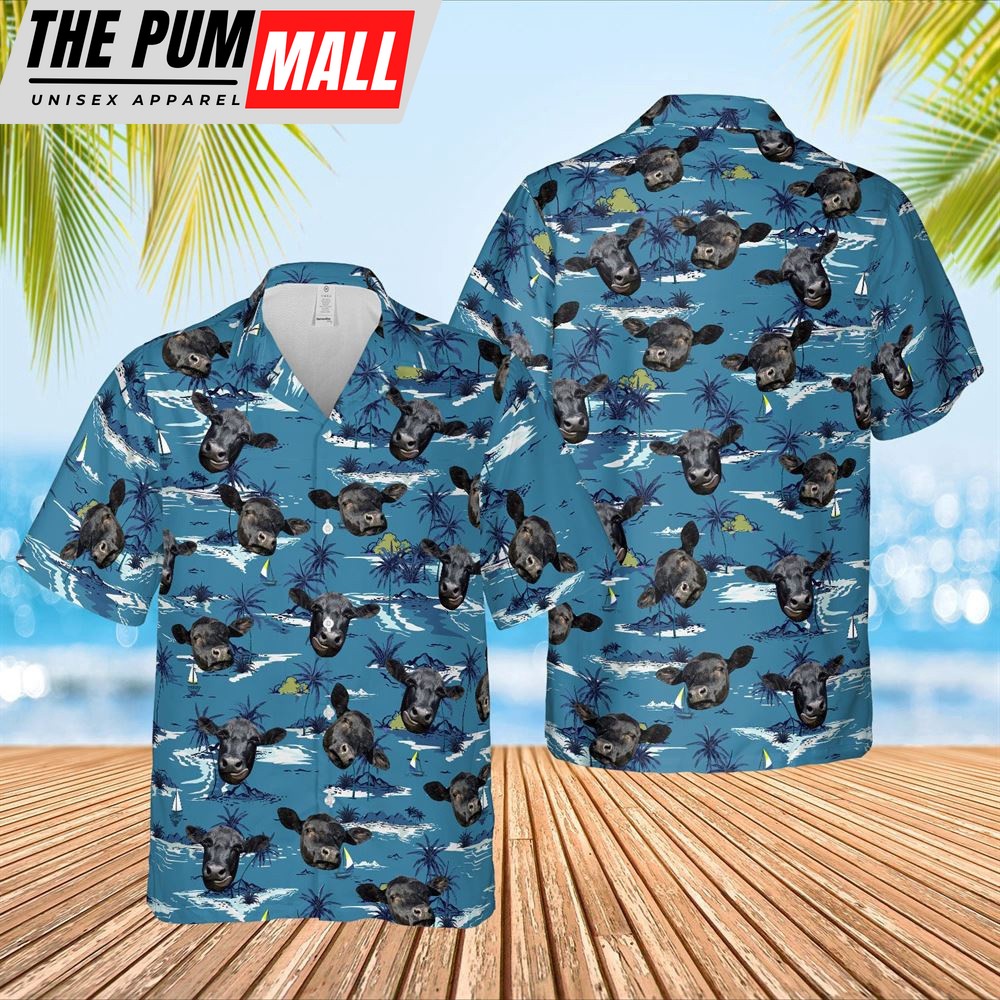 Farm Hawaiian Shirt, Black Angus Cattle Navy Hawaiian Shirt, Animal Hawaiian Shirt