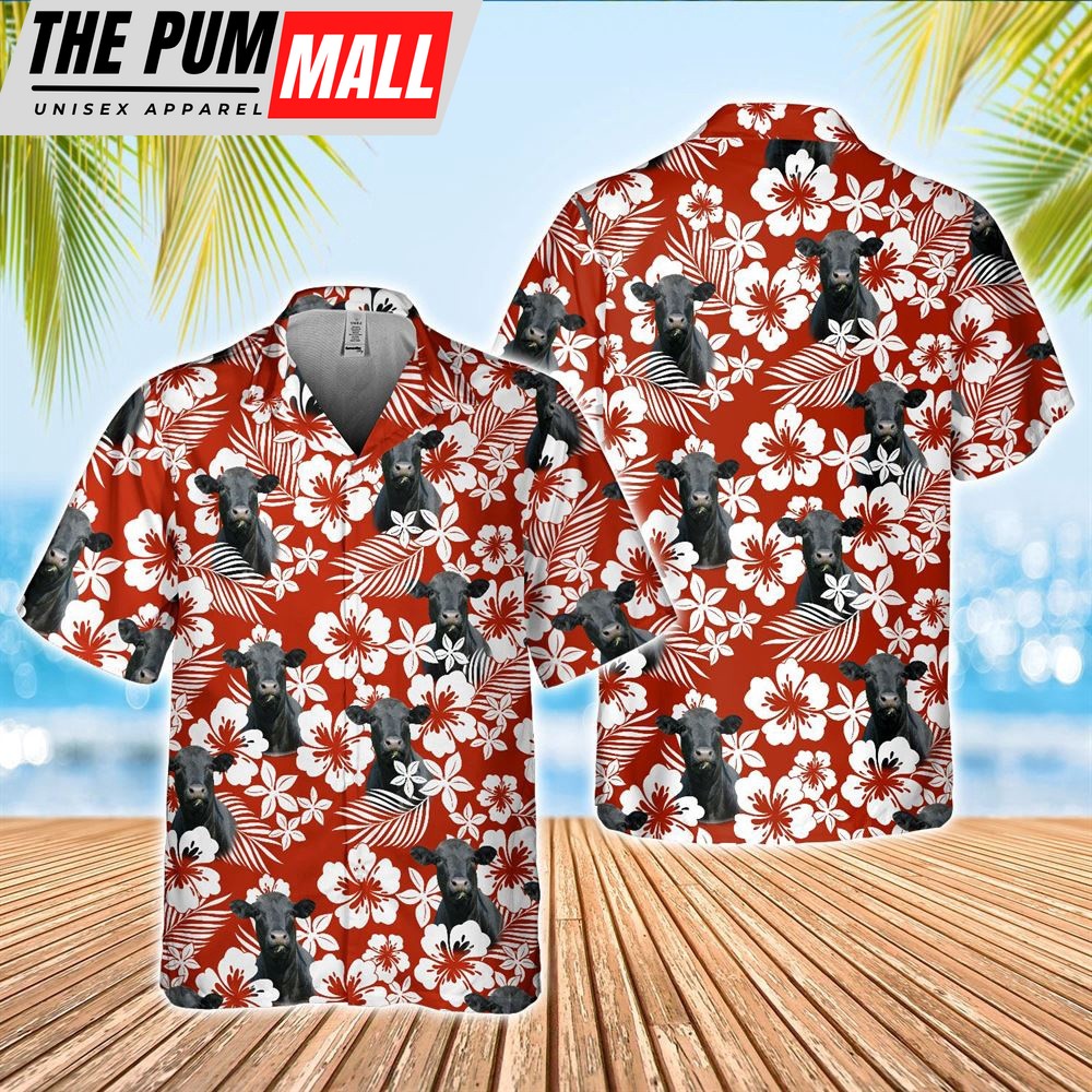 Farm Hawaiian Shirt, Black Angus Cattle Red Hawaiian Shirt, Animal Hawaiian Shirt