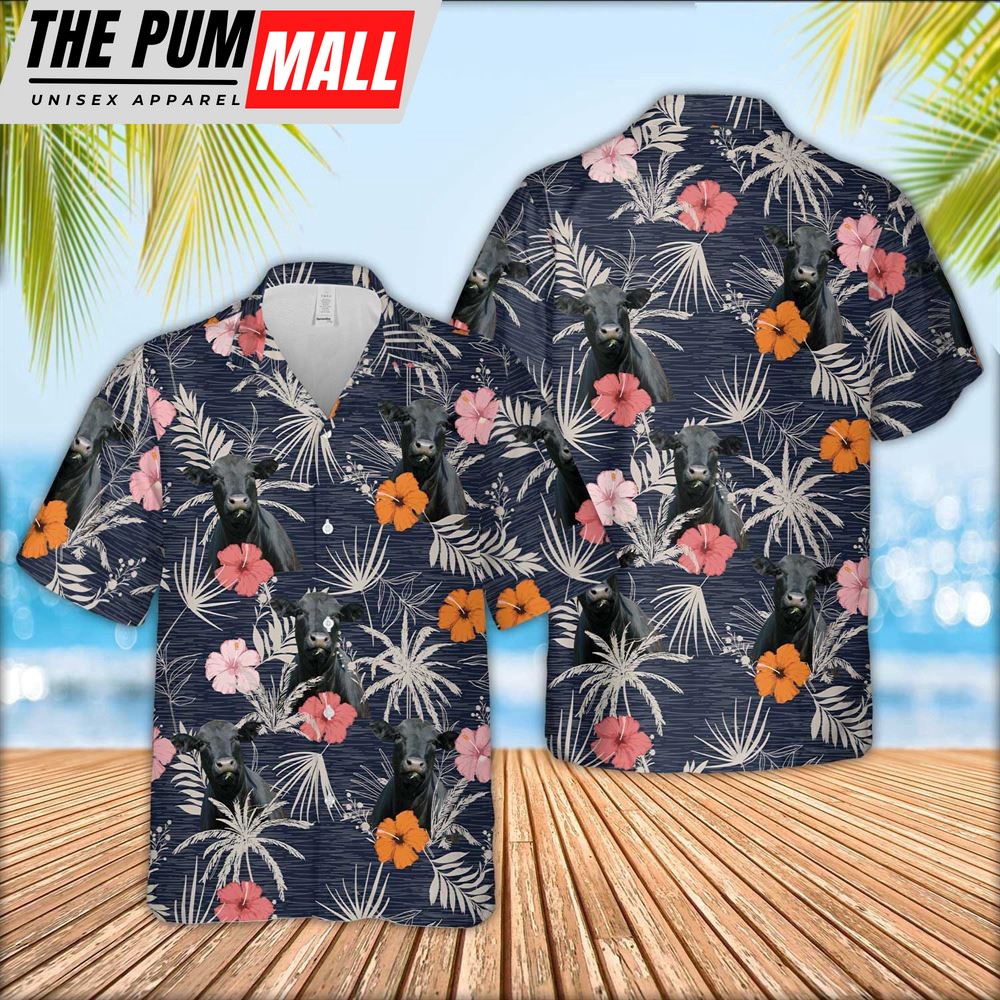 Farm Hawaiian Shirt, Black Angus Cattle Tropical Exotic Hawaiian Shirt, Animal Hawaiian Shirt