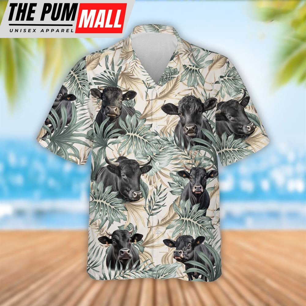 Farm Hawaiian Shirt, Black Angus Cattle Tropical Leaf Pattern Hawaiian Shirt, Summer Gift, Animal Hawaiian Shirt