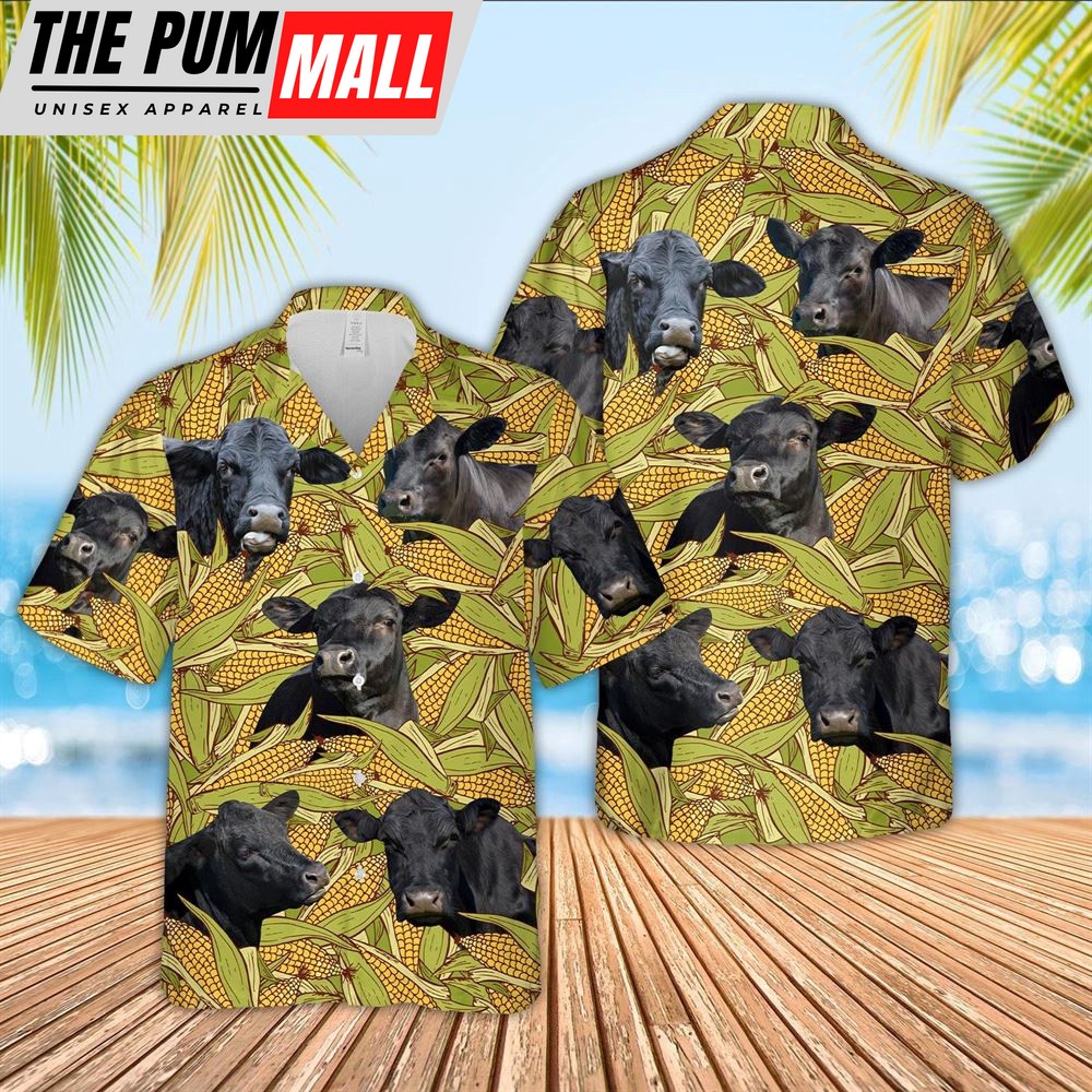 Farm Hawaiian Shirt, Black Angus Pattern 3D Hawaiian Shirt, Animal Hawaiian Shirt