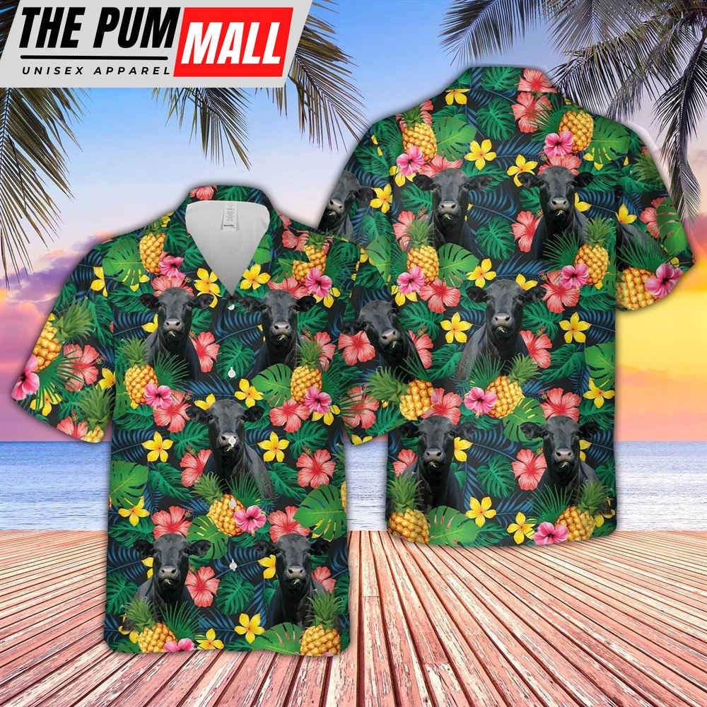 Farm Hawaiian Shirt, Black Angus Summer Pattern 3D Hawaiian Shirt, Animal Hawaiian Shirt