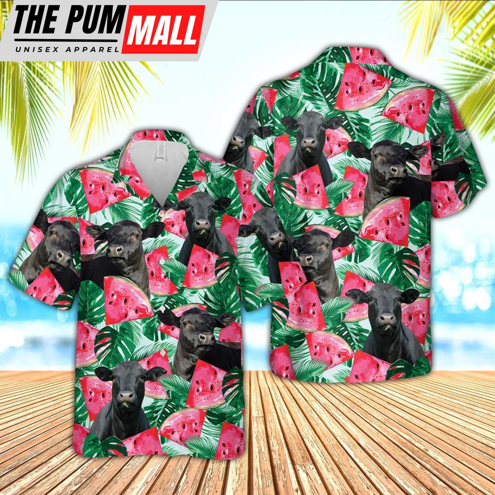 Farm Hawaiian Shirt, Black Angus Watermelon 3D Hawaiian Shirt, Animal Hawaiian Shirt