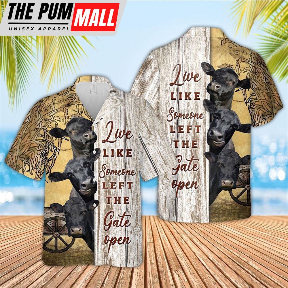 Farm Hawaiian Shirt, Black Angus Woods Pattern Hawaiian Shirt, Animal Hawaiian Shirt