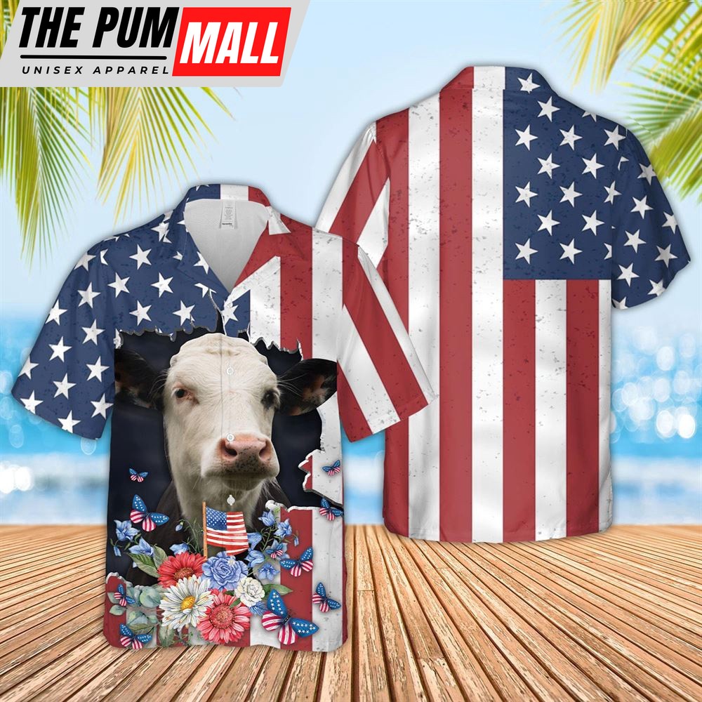 Farm Hawaiian Shirt, Black Baldy 4Th Of July 3D Hawaiian Shirt, Animal Hawaiian Shirt