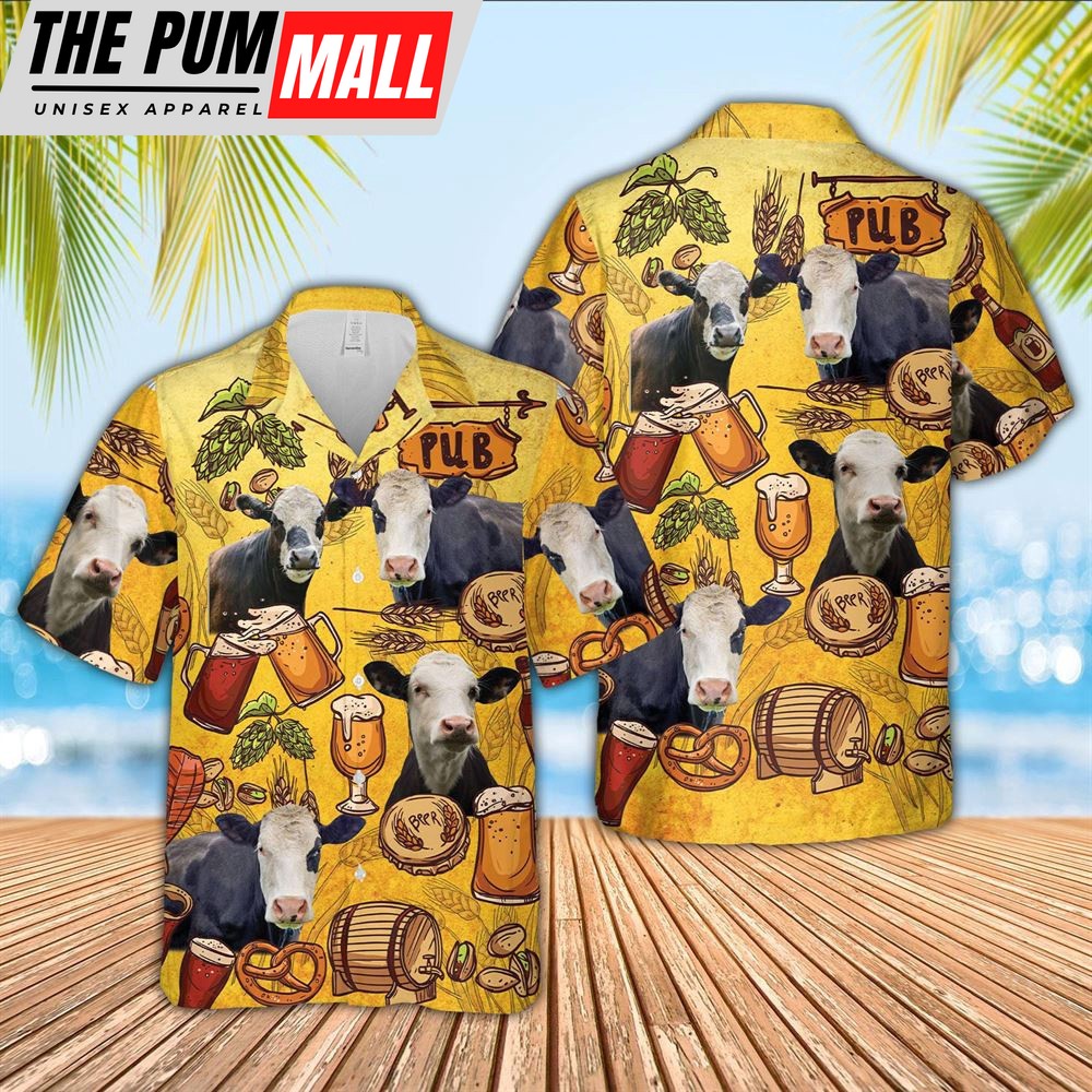 Farm Hawaiian Shirt, Black Baldy Drink Beer Pattern 3D Hawaiian Shirt, Animal Hawaiian Shirt