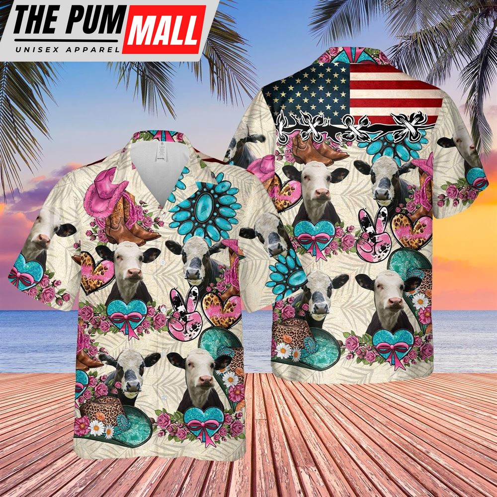 Farm Hawaiian Shirt, Black Baldy Happiness Flowers 3D Hawaiian Shirt, Animal Hawaiian Shirt