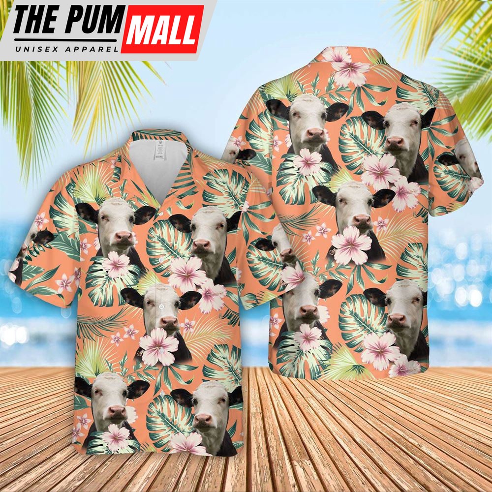 Farm Hawaiian Shirt, Black Baldy Summer Happiness Floral Farm 3D Hawaiian Shirt, Animal Hawaiian Shirt