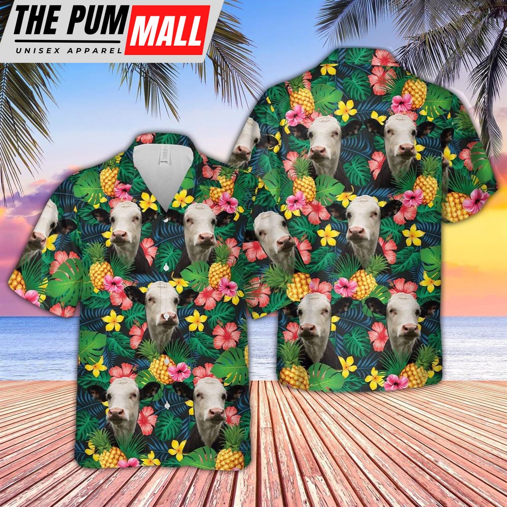 Farm Hawaiian Shirt, Black Baldy Summer Pattern 3D Hawaiian Shirt, Animal Hawaiian Shirt