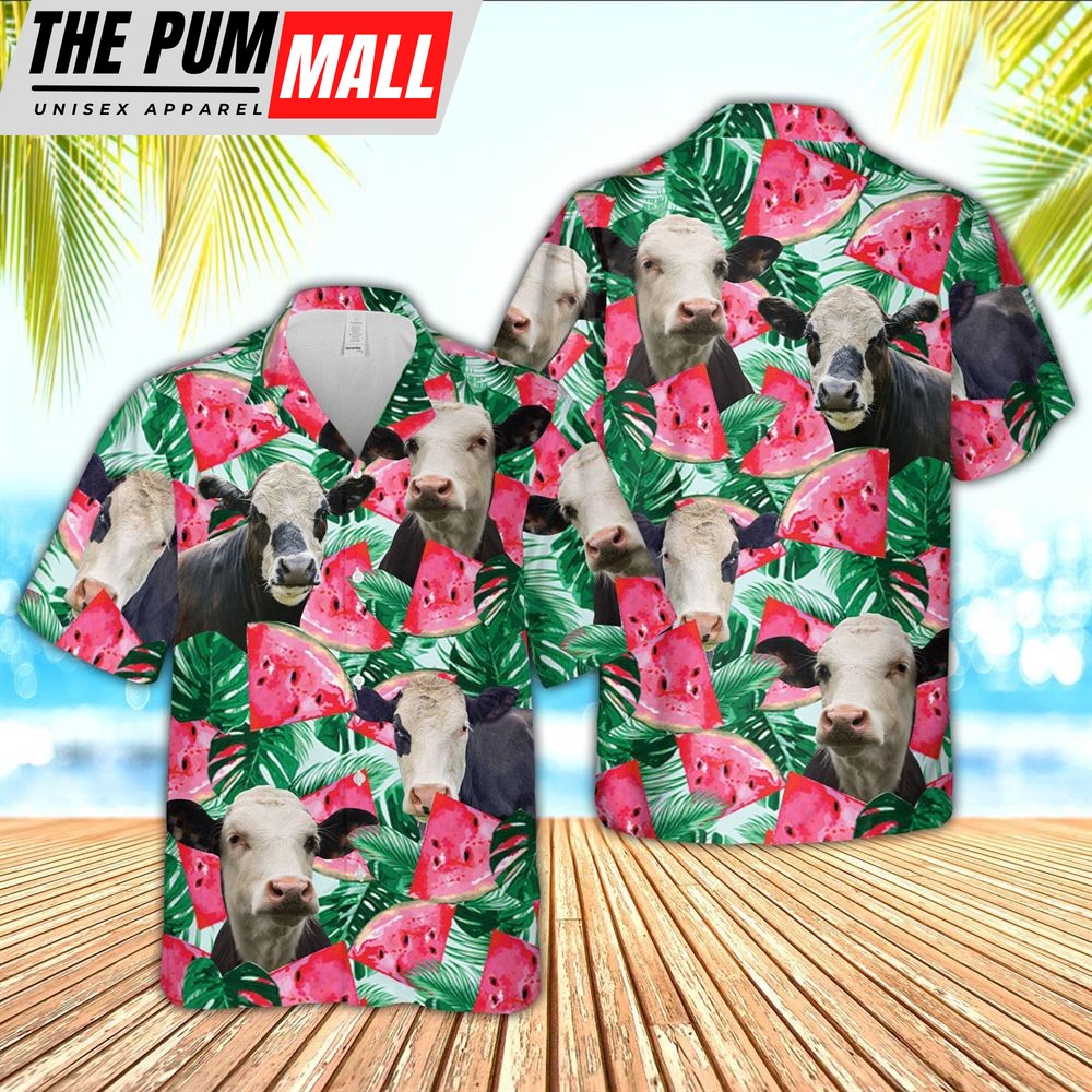 Farm Hawaiian Shirt, Black Baldy Watermelon 3D Hawaiian Shirt, Animal Hawaiian Shirt