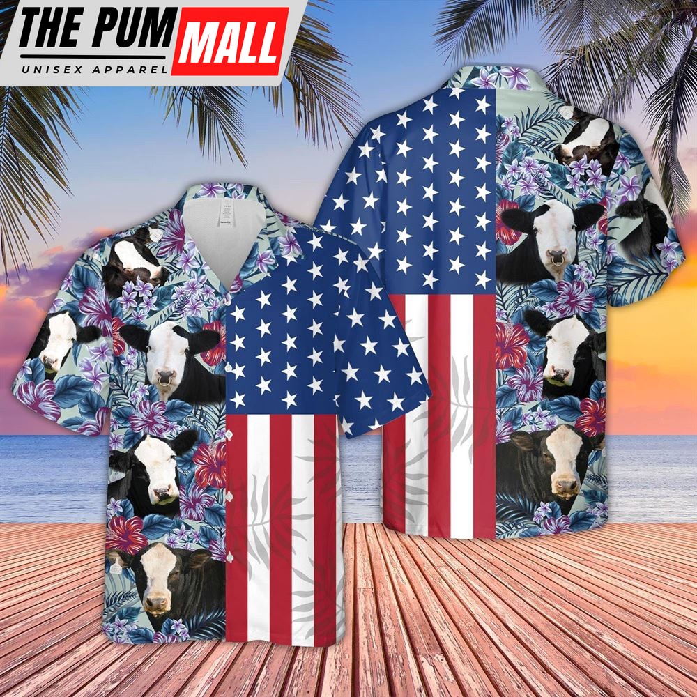 Farm Hawaiian Shirt, Blaze Face Simmental Flower Pattern American 3D Hawaiian Shirt, Animal Hawaiian Shirt