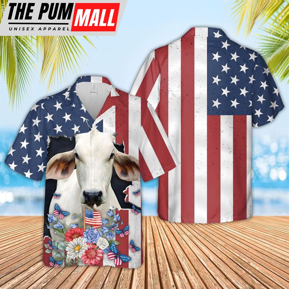 Farm Hawaiian Shirt, Brahman 4Th Of July 3D Hawaiian Shirt, Animal Hawaiian Shirt