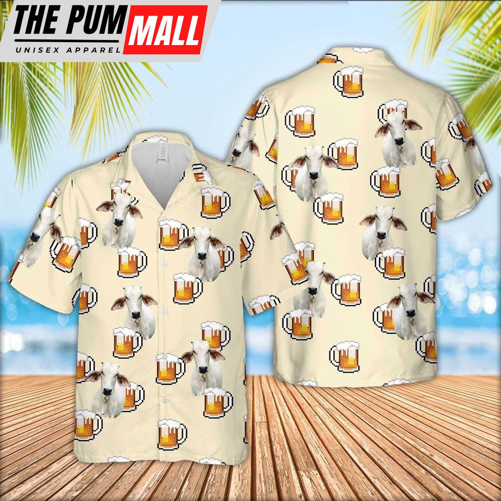 Farm Hawaiian Shirt, Brahman Cattle Drink Beer Pattern Hawaiian Shirt, Animal Hawaiian Shirt