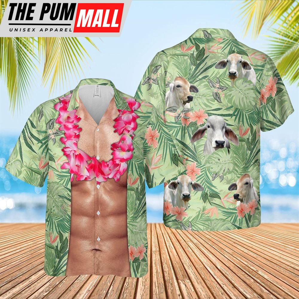 Farm Hawaiian Shirt, Brahman Cattle Funny 6-Pack Body Hawaiian Shirt, Animal Hawaiian Shirt