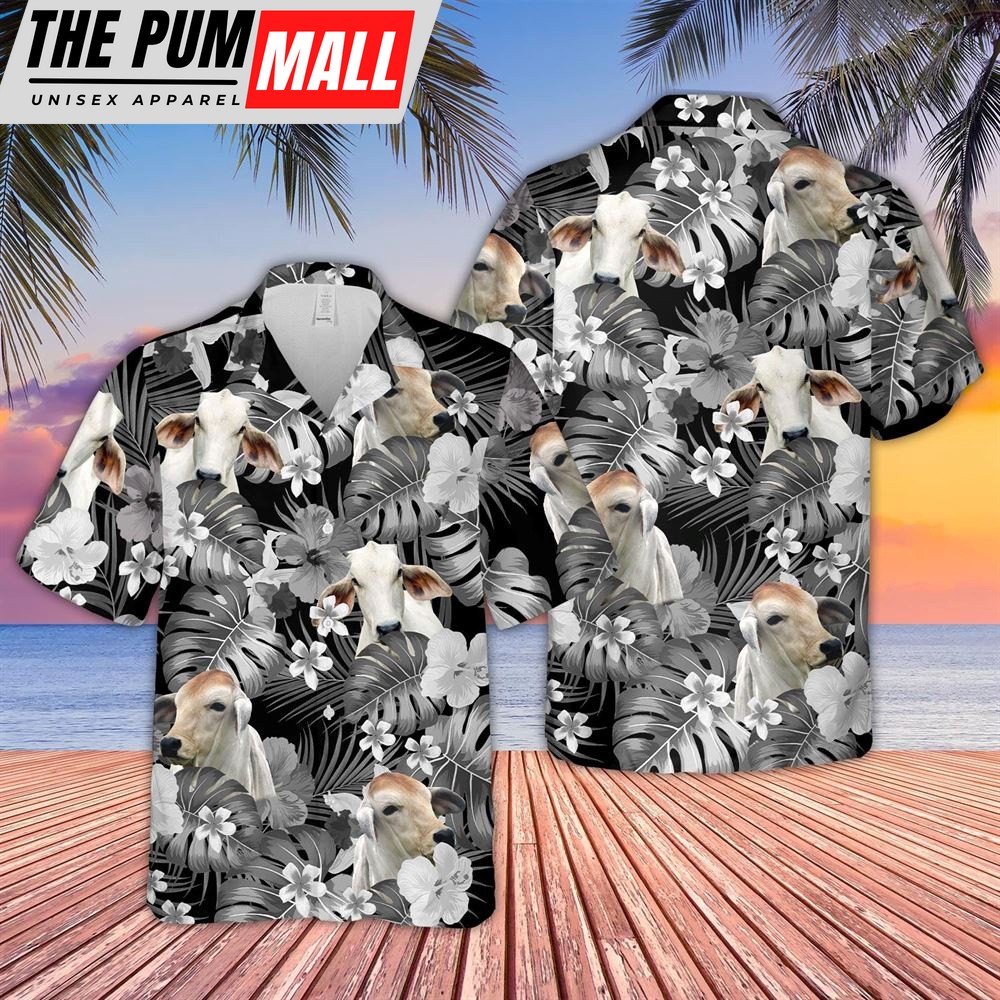 Farm Hawaiian Shirt, Brahman Cattle Grey 3D Hawaiian Shirt, Animal Hawaiian Shirt