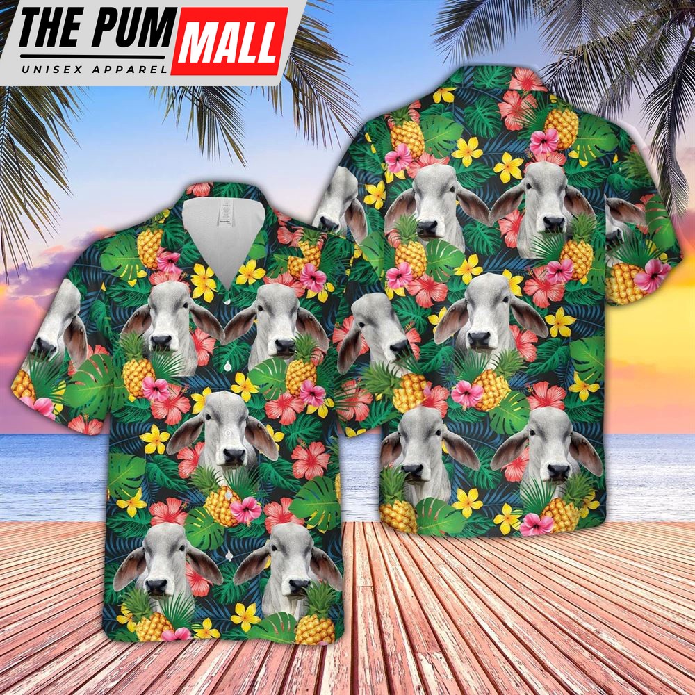 Farm Hawaiian Shirt, Brahman Cattle Summer Pattern 3D Hawaiian Shirt, Animal Hawaiian Shirt