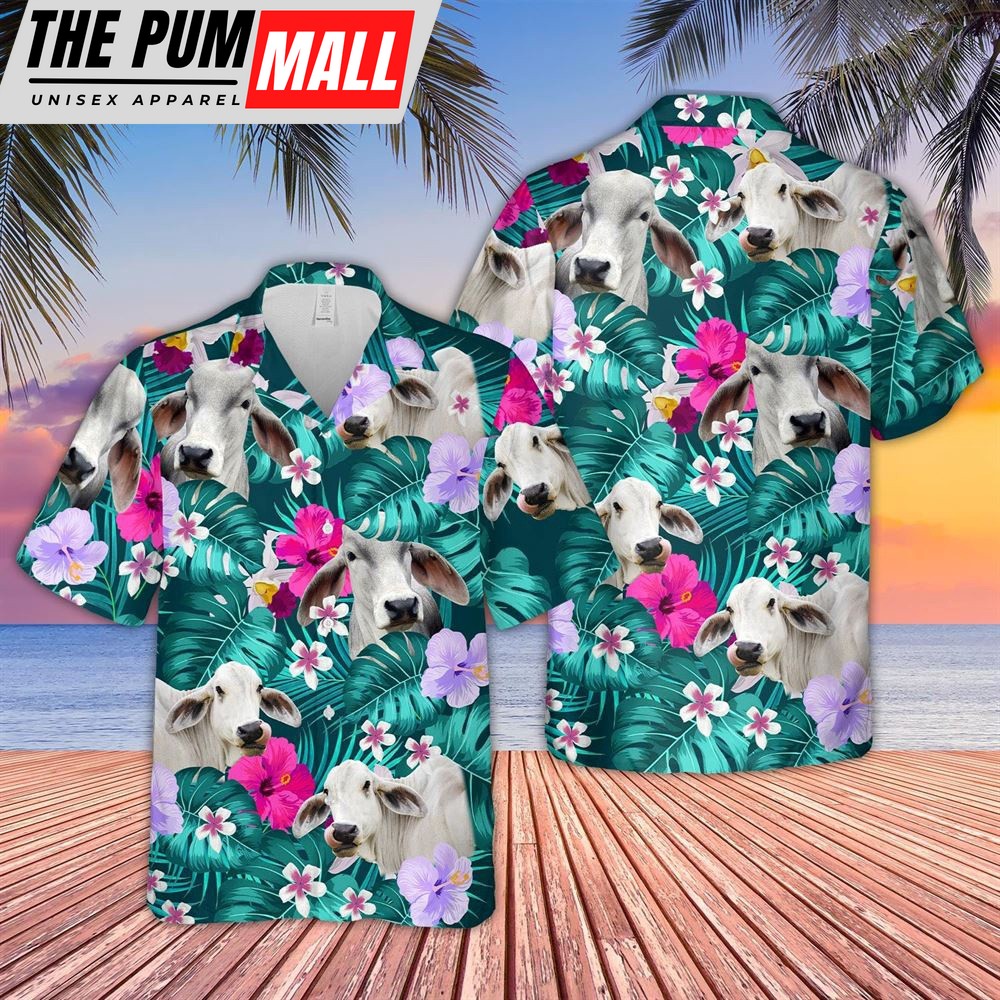 Farm Hawaiian Shirt, Brahman Cattle Tropical Style 3D Hawaiian Shirt, Animal Hawaiian Shirt