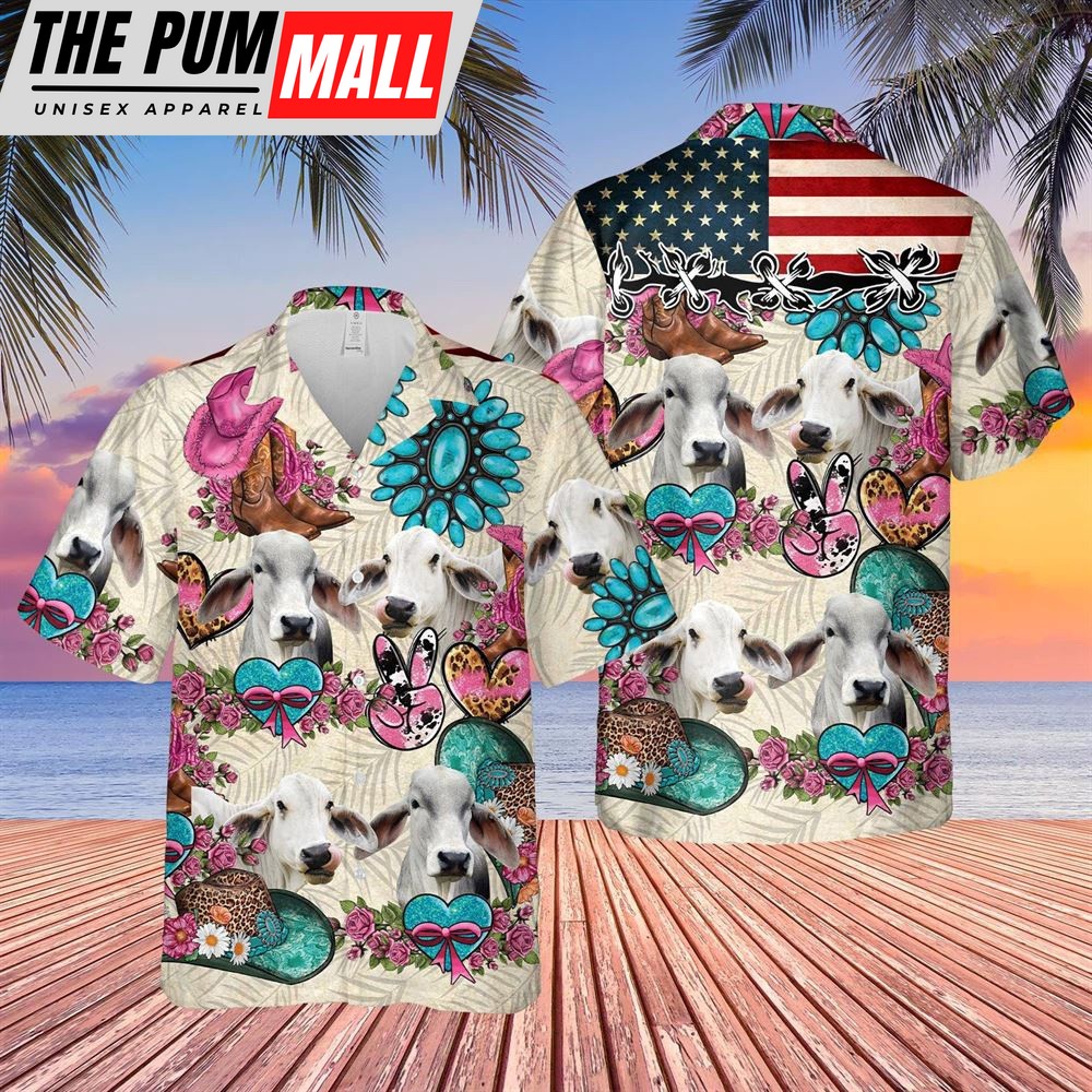 Farm Hawaiian Shirt, Brahman Happiness Flowers 3D Hawaiian Shirt, Animal Hawaiian Shirt