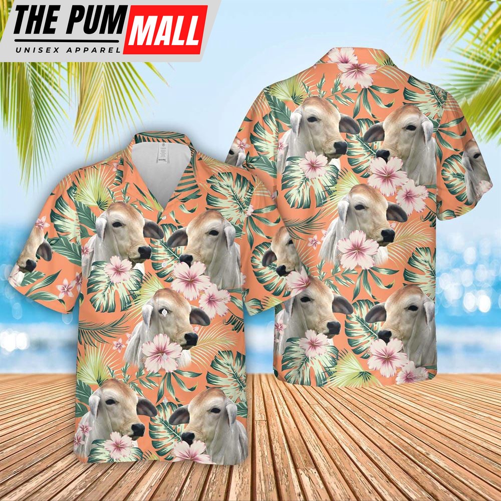 Farm Hawaiian Shirt, Brahman Summer Happiness Floral Farm 3D Hawaiian Shirt, Animal Hawaiian Shirt