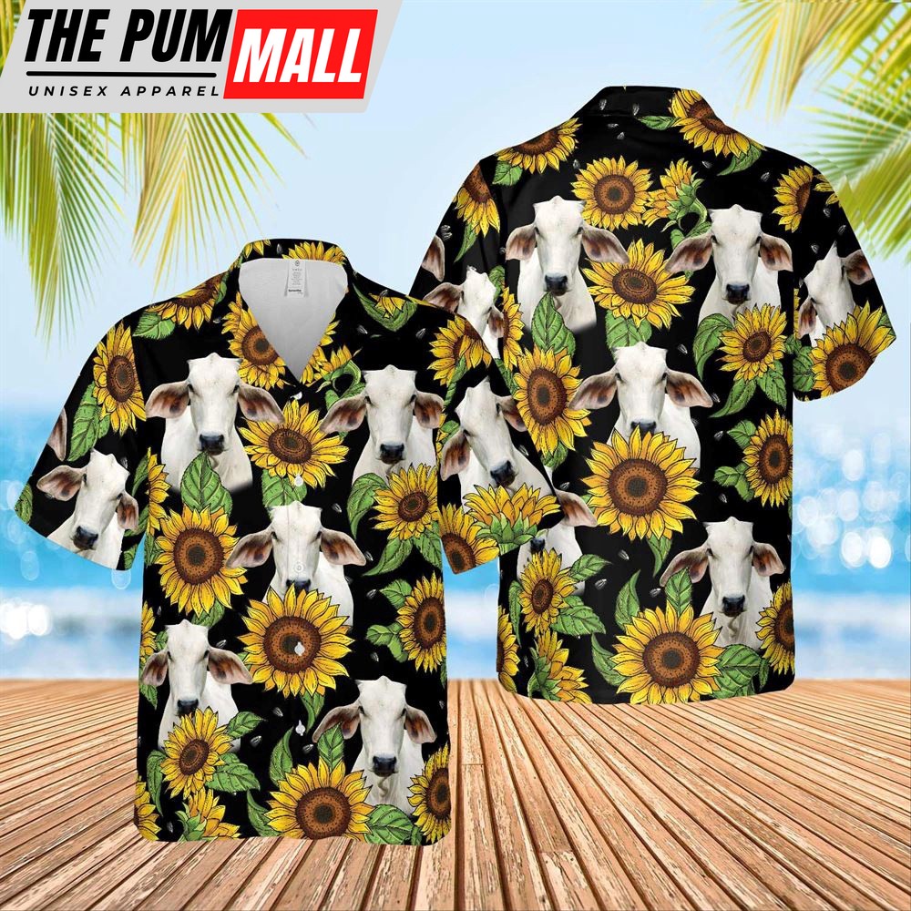 Farm Hawaiian Shirt, Brahman Sunflower Hawaiian Shirt 2023, Animal Hawaiian Shirt
