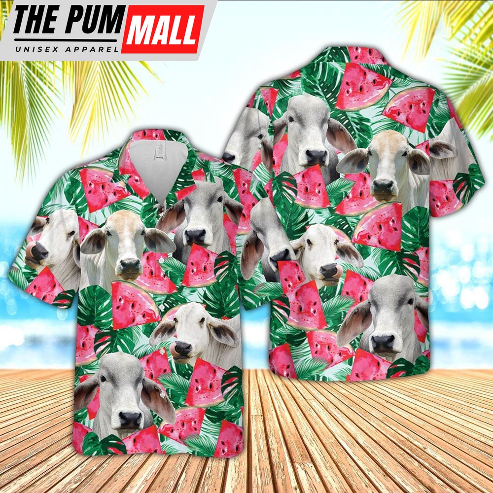 Farm Hawaiian Shirt, Brahman Watermelon 3D Hawaiian Shirt, Animal Hawaiian Shirt