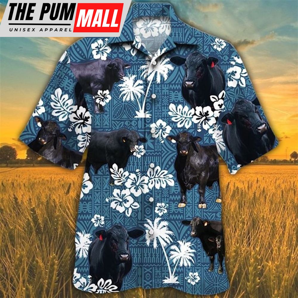 Farm Hawaiian Shirt, Brangus Cattle Blue Tribal All Over Printed 3D Hawaiian Shirt, Animal Hawaiian Shirt