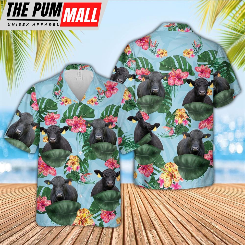 Farm Hawaiian Shirt, Brangus Flower Pattern 3D Hawaiian Shirt, Animal Hawaiian Shirt