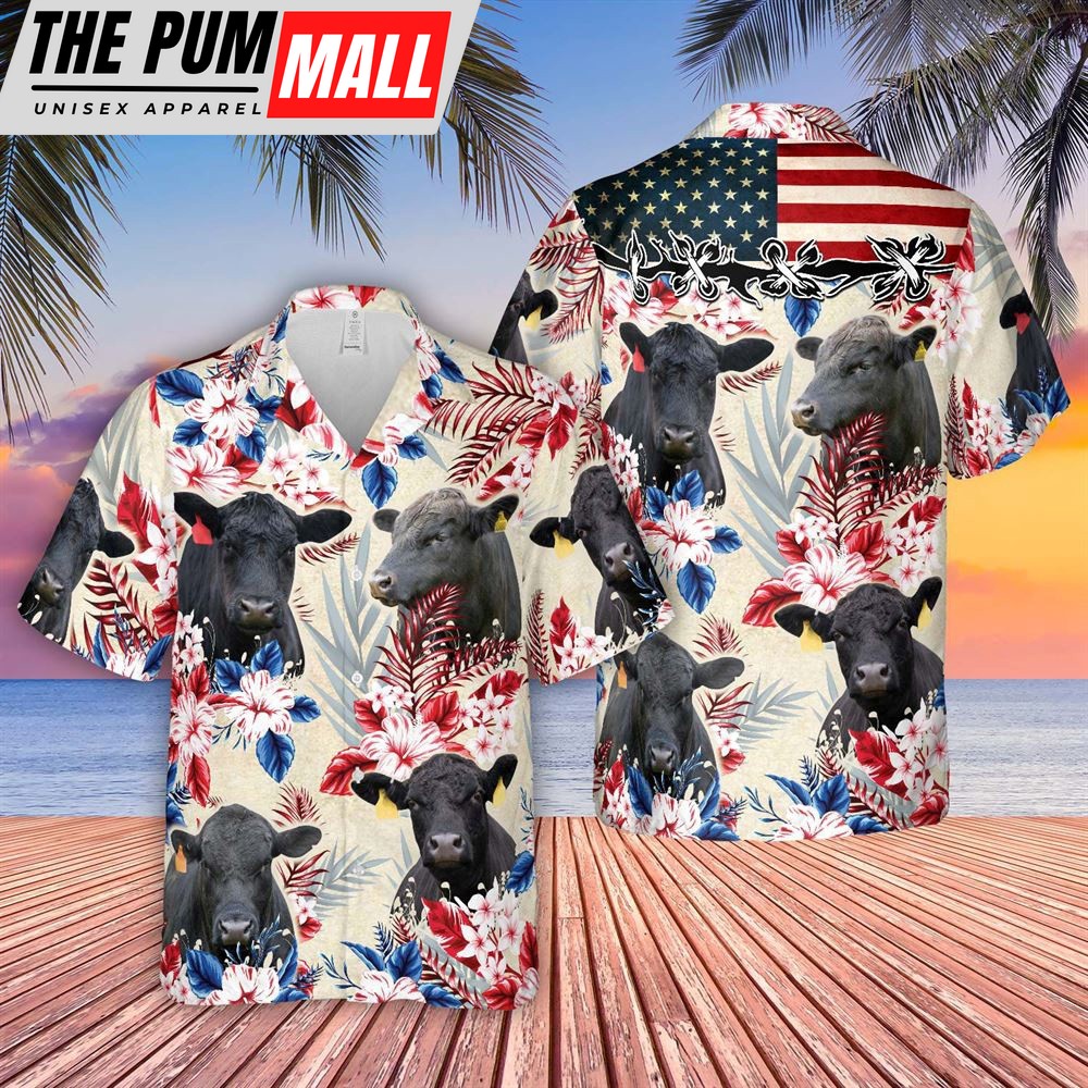 Farm Hawaiian Shirt, Brangus Pattern Us Flag Hawaiian Shirt, Animal Hawaiian Shirt