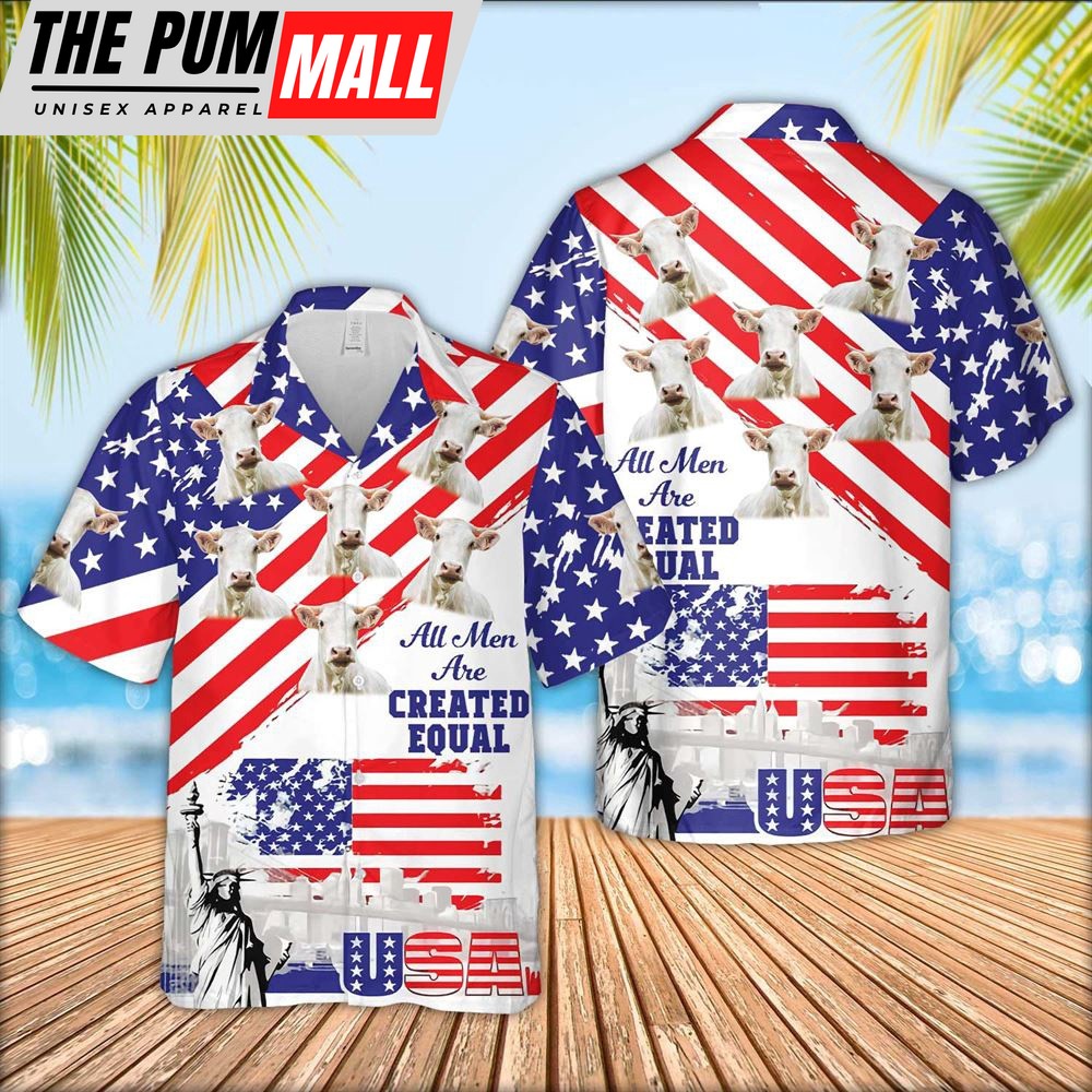 Farm Hawaiian Shirt, Charolais Are Men Are Created Equal 3D Hawaiian Shirt, Animal Hawaiian Shirt