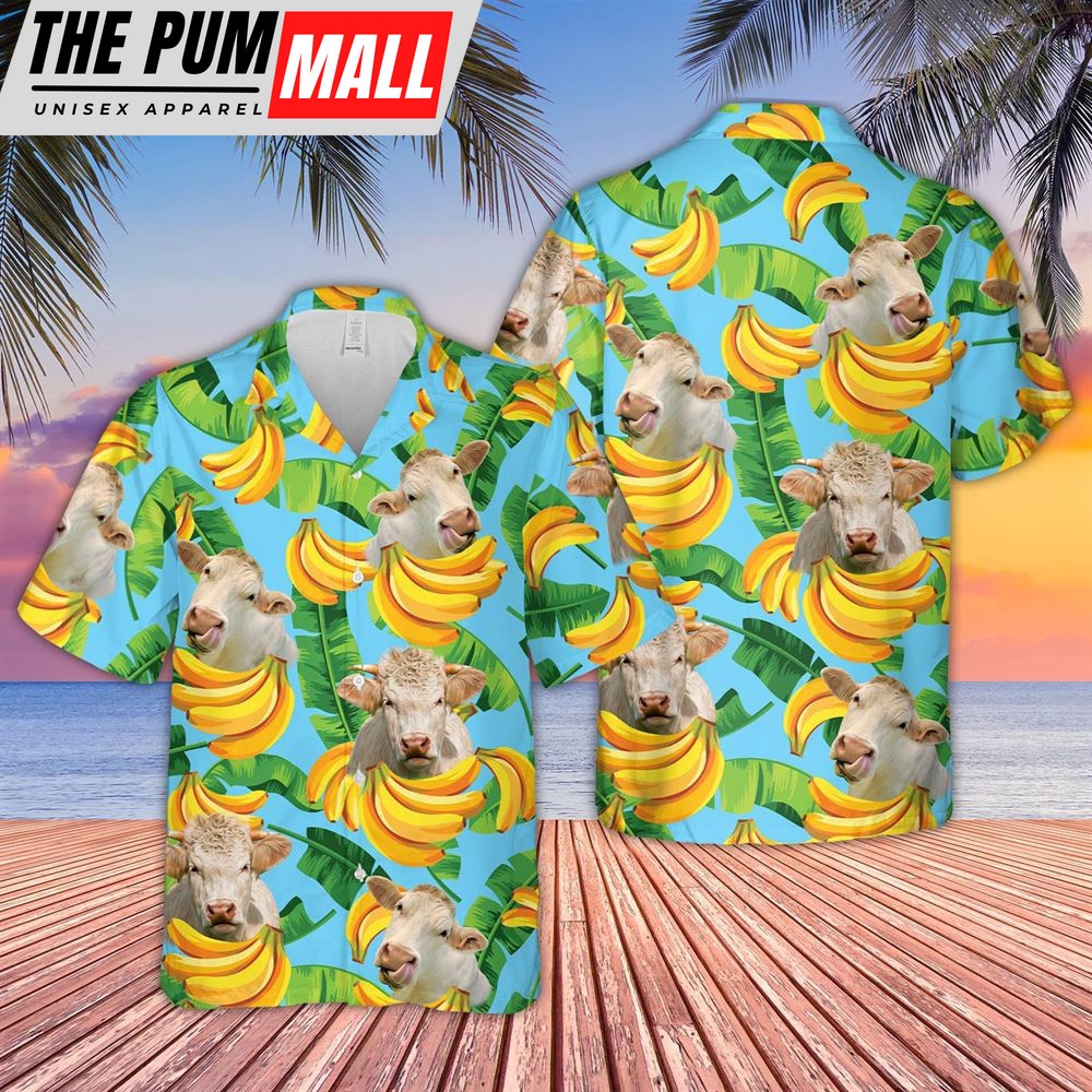 Farm Hawaiian Shirt, Charolais Banana Pattern 3D Hawaiian Shirt, Animal Hawaiian Shirt