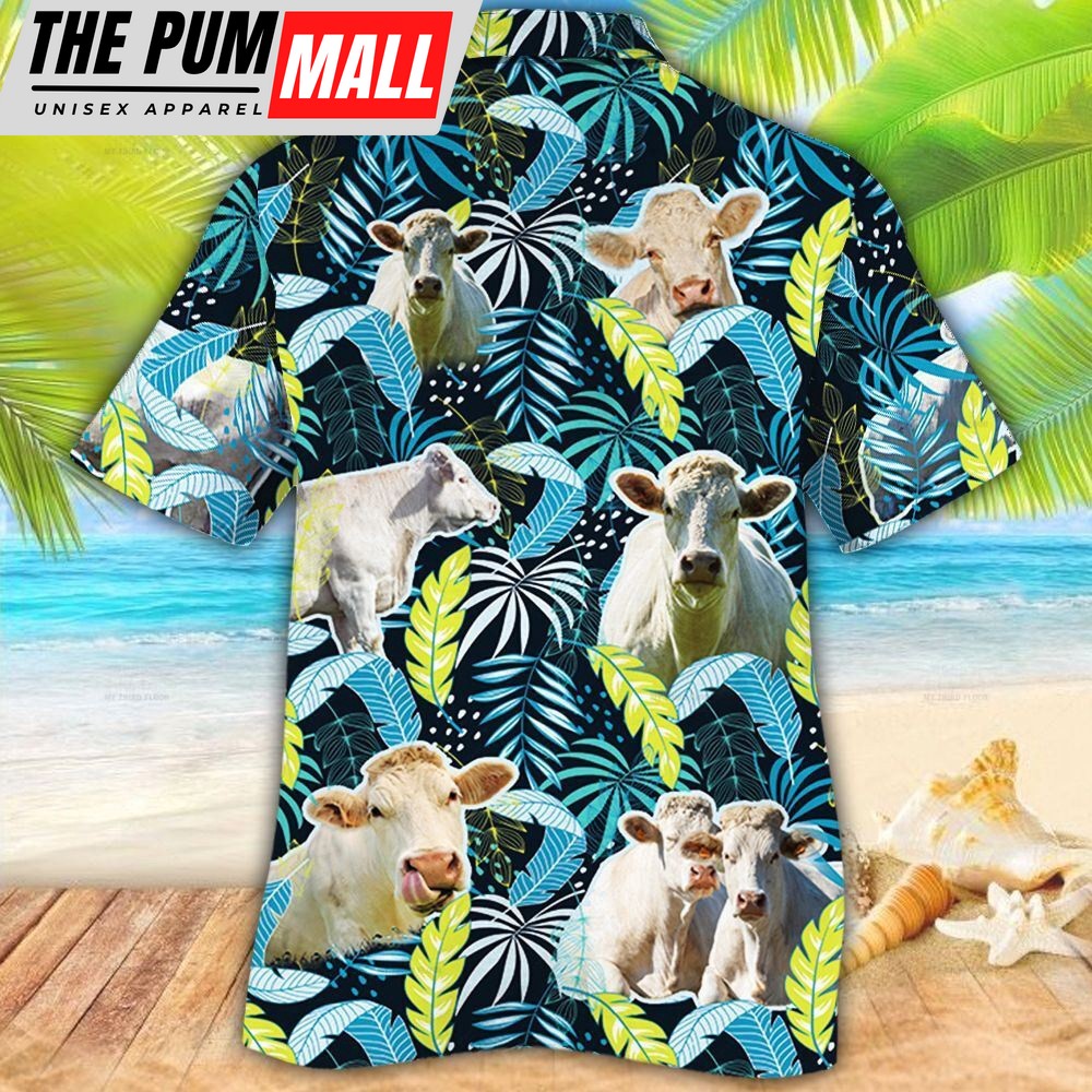 farm-hawaiian-shirt-charolais-cattle-jungle-leaves-all-over-printed-3d-hawaiian-h3763gt3 Farm Hawaiian Shirt, Charolais Cattle Jungle Leaves All Over Printed 3D Hawaiian Shirt, Animal Hawaiian Shirt