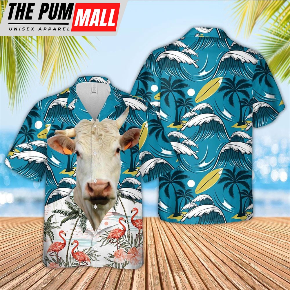 Farm Hawaiian Shirt, Charolais Funny Hawaiian Shirt, Animal Hawaiian Shirt