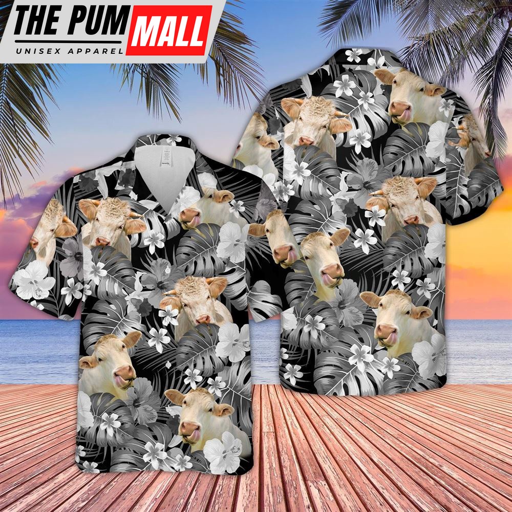 Farm Hawaiian Shirt, Charolais Grey 3D Hawaiian Shirt, Animal Hawaiian Shirt