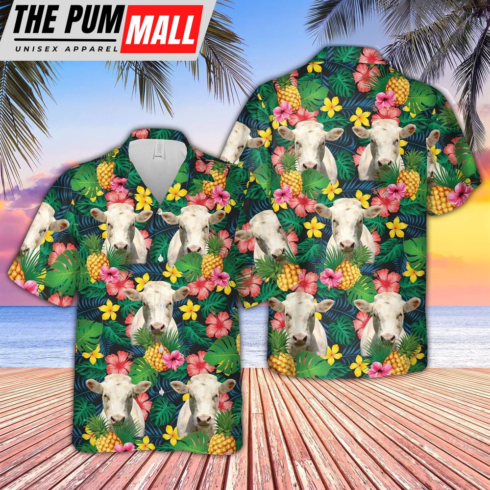Farm Hawaiian Shirt, Charolais Summer Pattern 3D Hawaiian Shirt, Animal Hawaiian Shirt