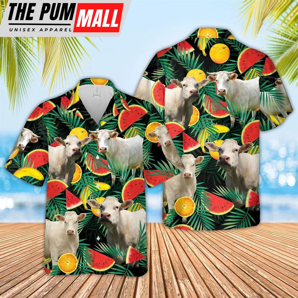 Farm Hawaiian Shirt, Charolais Watermelon Hawaiian Shirt, Animal Hawaiian Shirt