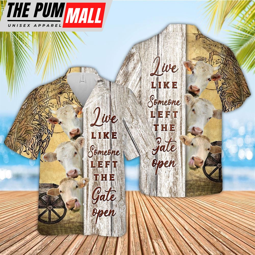 Farm Hawaiian Shirt, Charolais Woods Pattern Hawaiian Shirt, Animal Hawaiian Shirt