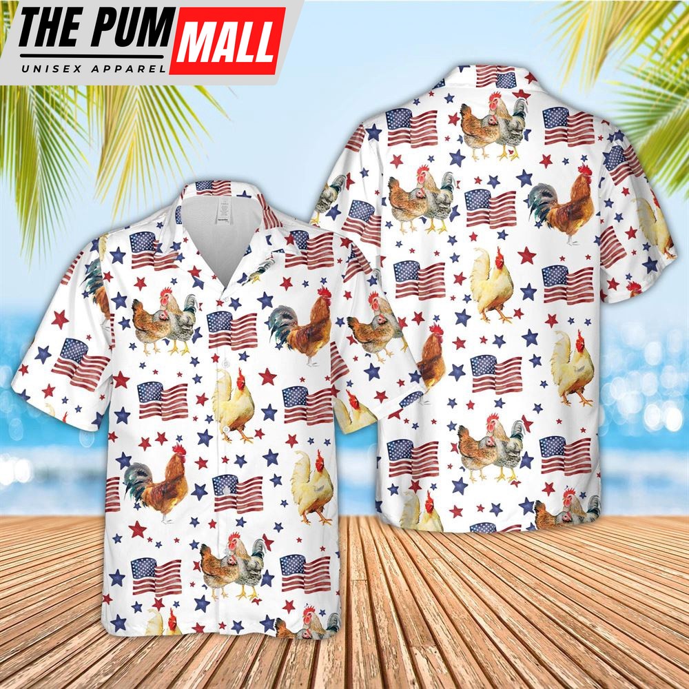Farm Hawaiian Shirt, Chicken American Flag Pattern Hawaiian Shirt, Animal Hawaiian Shirt