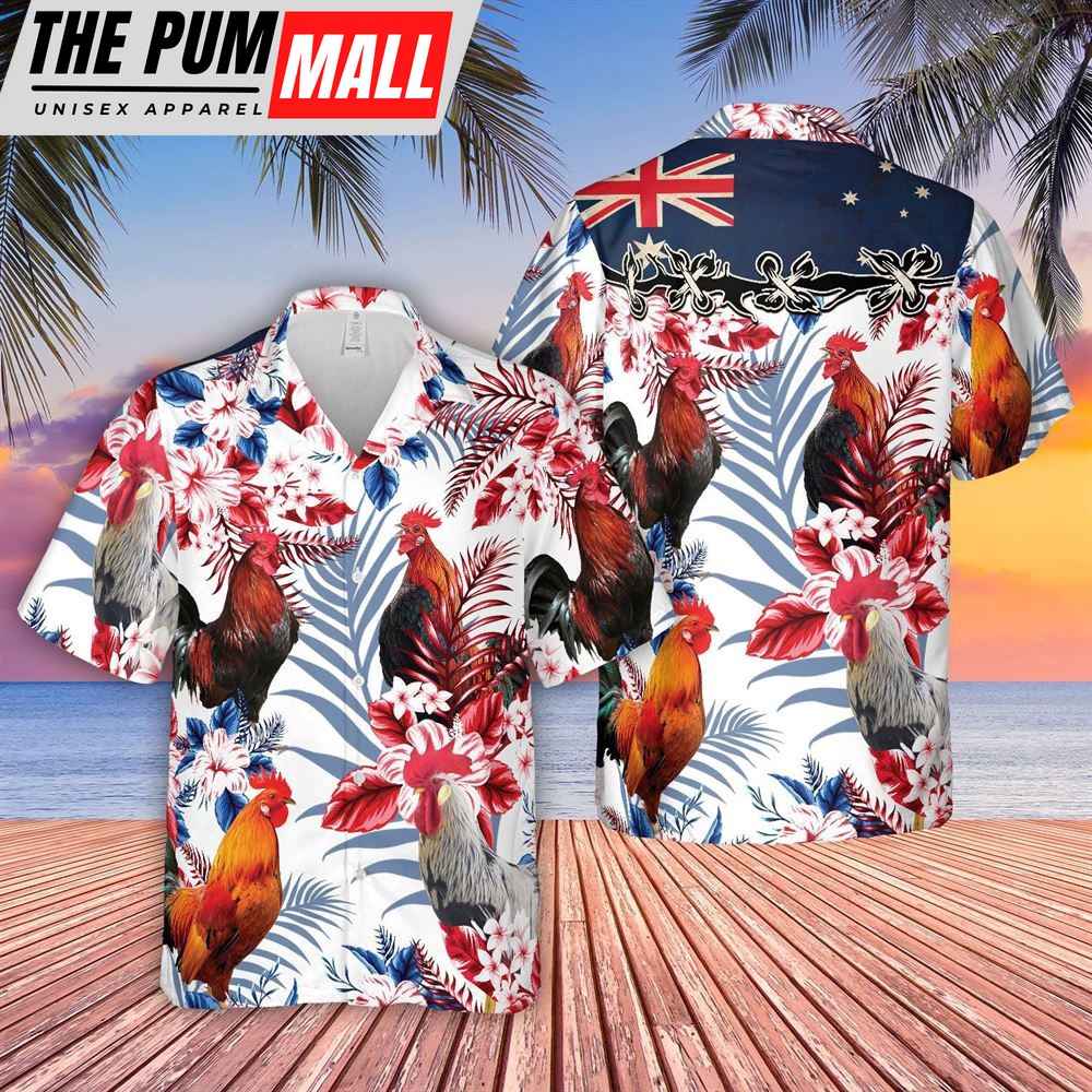 Farm Hawaiian Shirt, Chicken Lovers Australia Flag Hawaiian Flowers Hawaiian Shirt, Animal Hawaiian Shirt