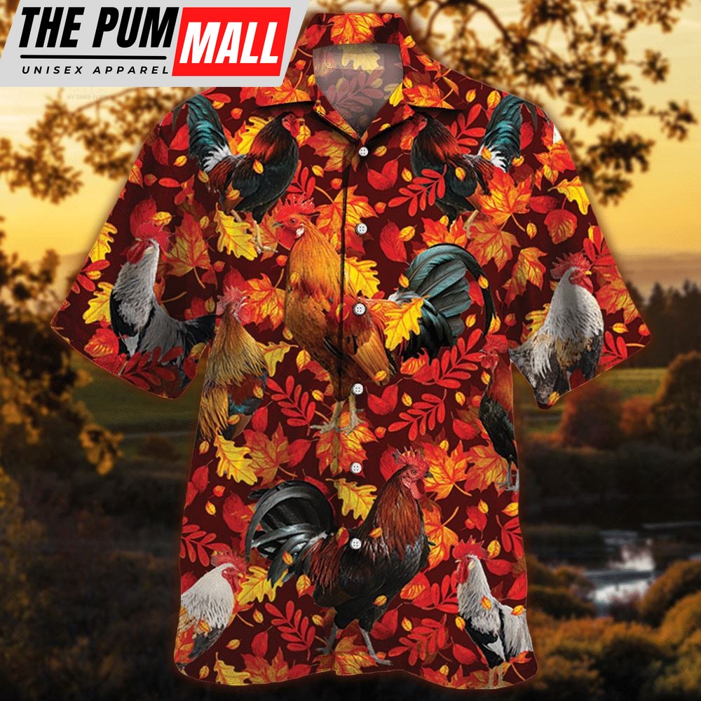 Farm Hawaiian Shirt, Chicken Red Leave Hawaiian Shirt, Animal Hawaiian Shirt