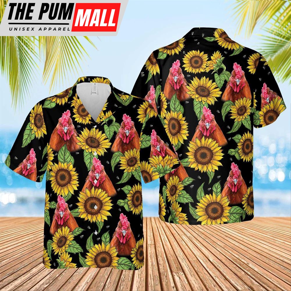 Farm Hawaiian Shirt, Chicken Sunflower Hawaiian Shirt 2023, Animal Hawaiian Shirt