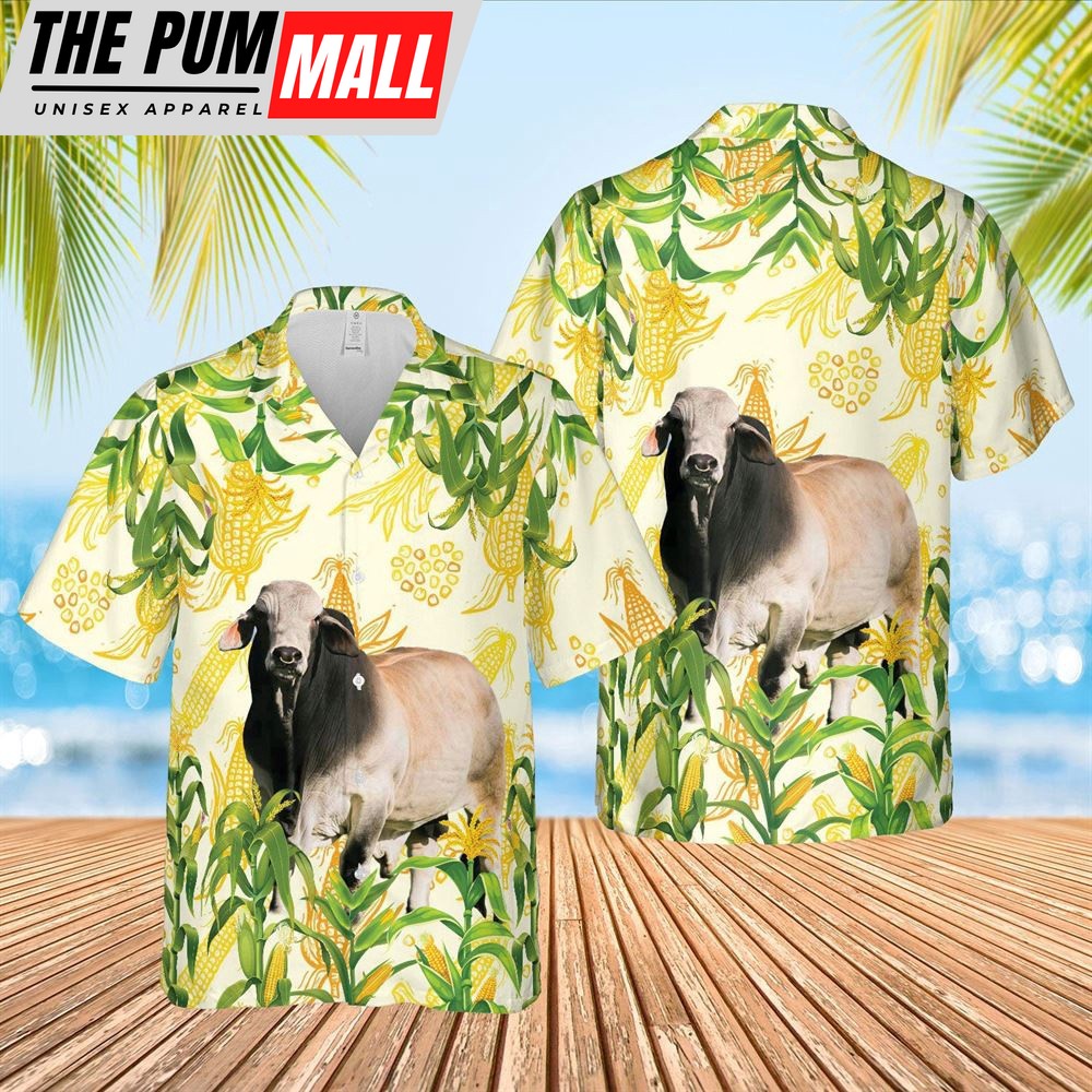 Farm Hawaiian Shirt, Corn Farm Brahman All Over Printed 3D Hawaiian Shirt, Animal Hawaiian Shirt