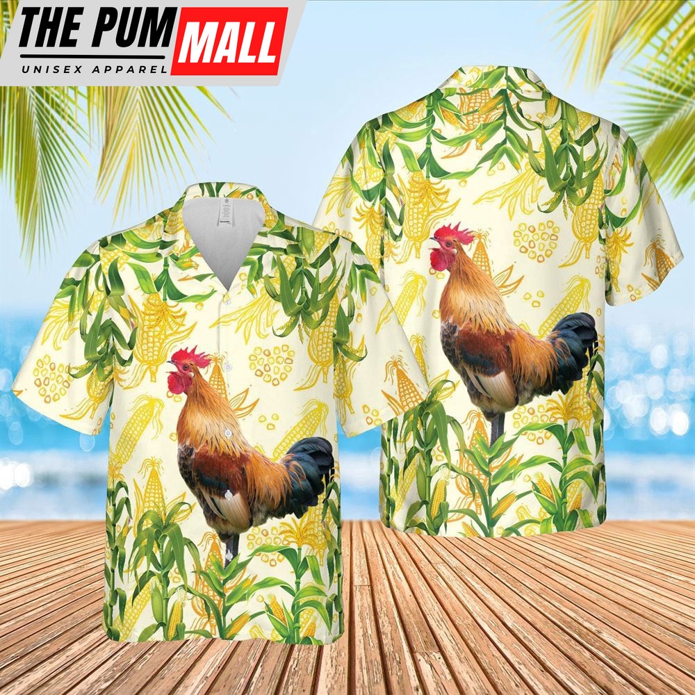 Farm Hawaiian Shirt, Corn Farm Chicken All Over Printed 3D Hawaiian Shirt, Animal Hawaiian Shirt