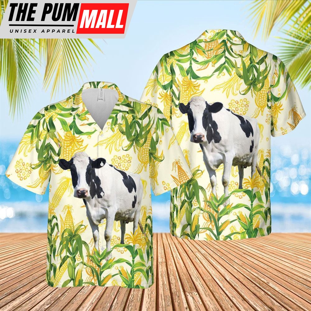 Farm Hawaiian Shirt, Corn Farm Holstein All Over Printed 3D Hawaiian Shirt, Animal Hawaiian Shirt