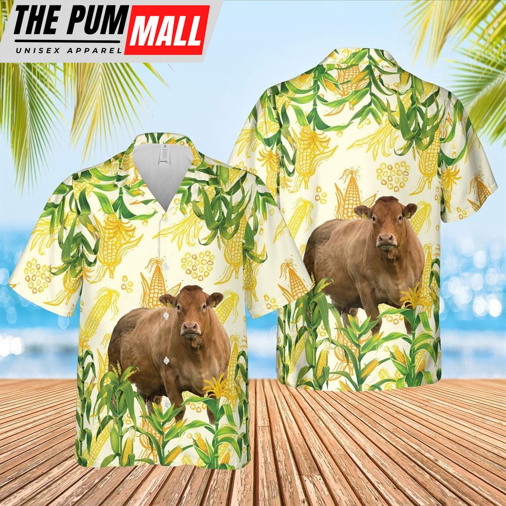 Farm Hawaiian Shirt, Corn Farm Limousin All Over Printed 3D Hawaiian Shirt, Animal Hawaiian Shirt