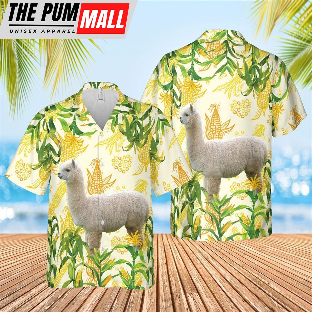 Farm Hawaiian Shirt, Corn Farm Llama All Over Printed 3D Hawaiian Shirt, Animal Hawaiian Shirt