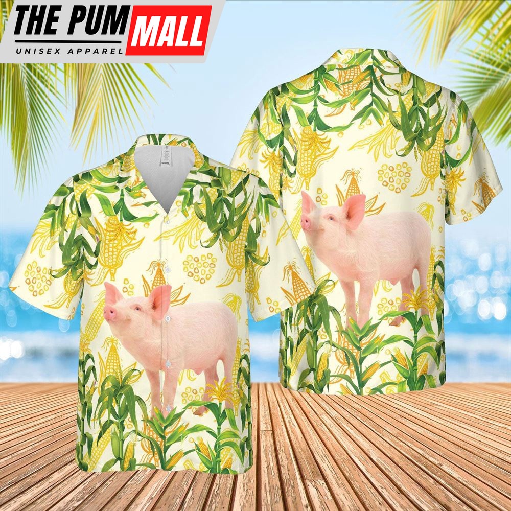 Farm Hawaiian Shirt, Corn Farm Pig All Over Printed 3D Hawaiian Shirt, Animal Hawaiian Shirt