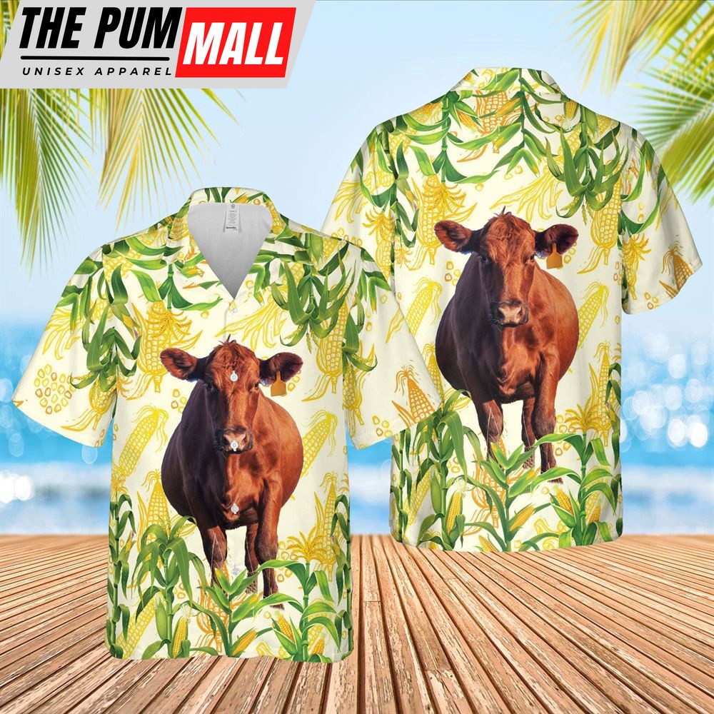 Farm Hawaiian Shirt, Corn Farm Red Angus All Over Printed 3D Hawaiian Shirt, Animal Hawaiian Shirt