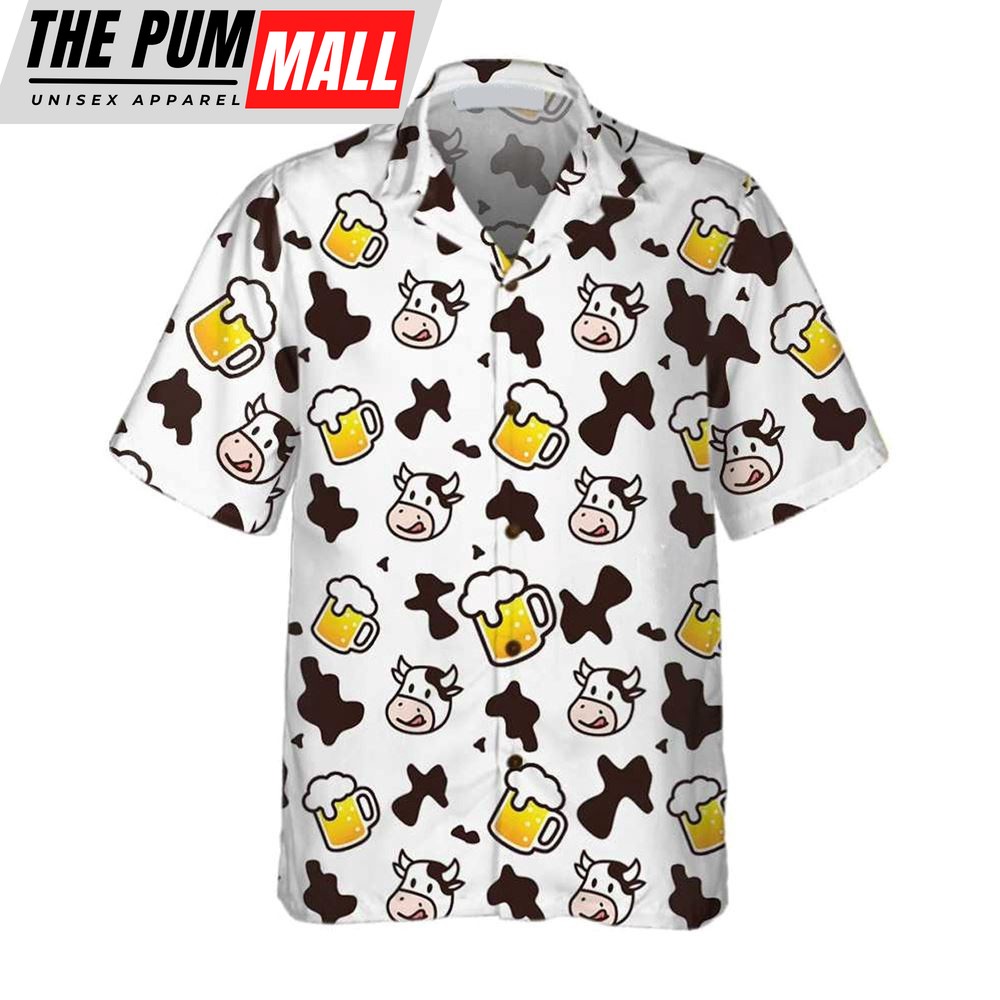 Farm Hawaiian Shirt, Cow And Beer Mug Seamless Pattern Cow All Printed 3D Hawaiian Shirt, Animal Hawaiian Shirt
