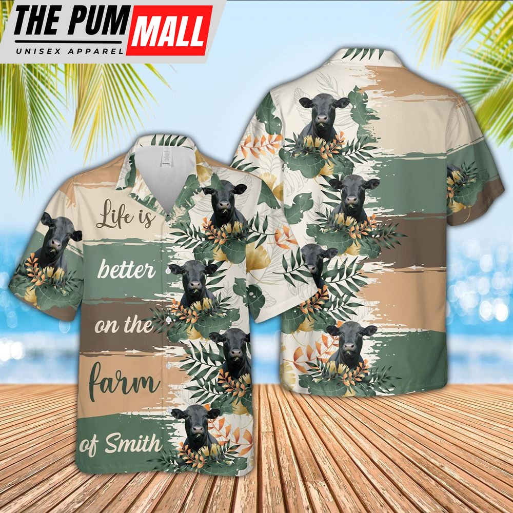 Farm Hawaiian Shirt, Custom Name Black Angus Life Is Better On The Farm Hawaiian Shirt, Animal Hawaiian Shirt